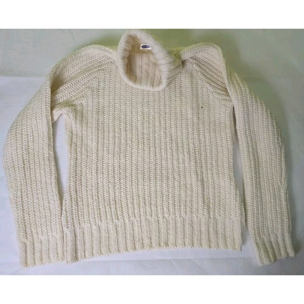 Old Navy Cream Wool Blend sweater High turtleneck Womens Medium Chunky Knit M‎